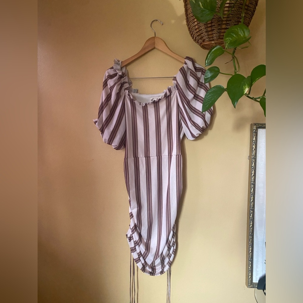 Joyfolie Mia Joy Striped Puff Sleeve Sexy Dress sz M
